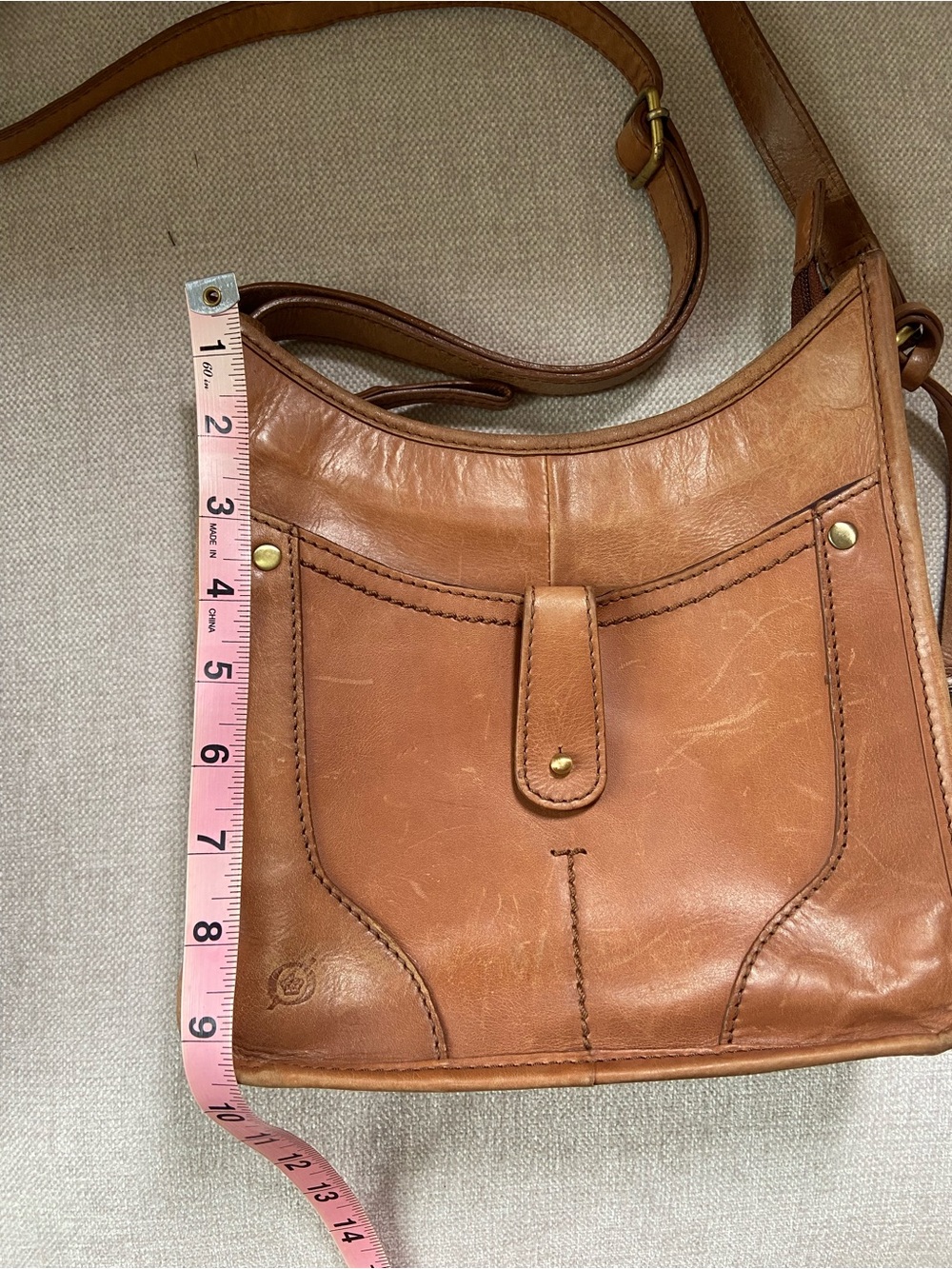 BORN Tan Leather Crossbody Distressed Hobo Bag - Picture 12 of 14